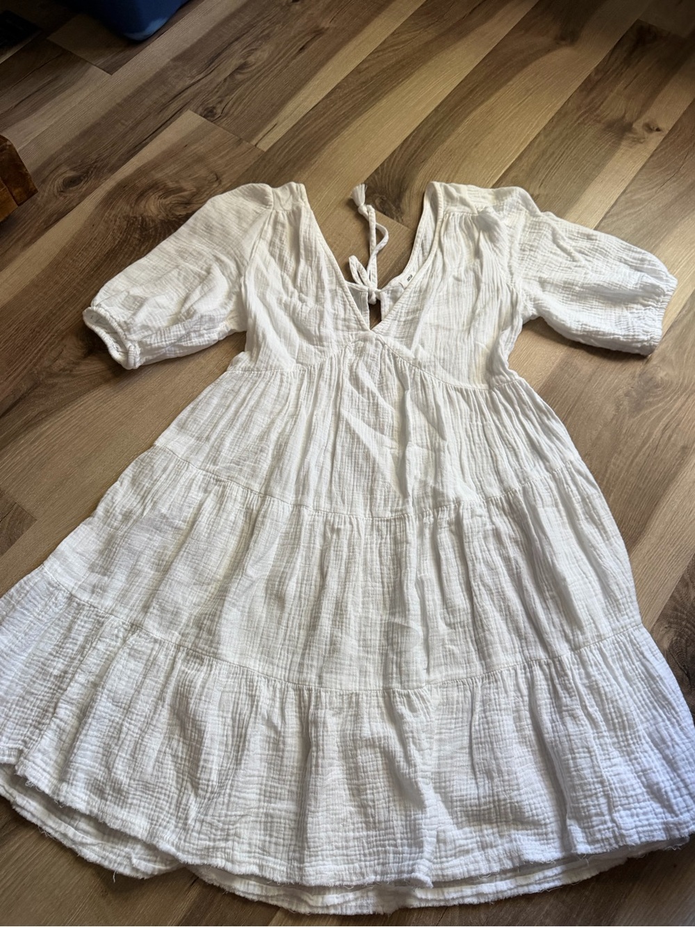 aerie White Gauze Tiered V-Neck Dress